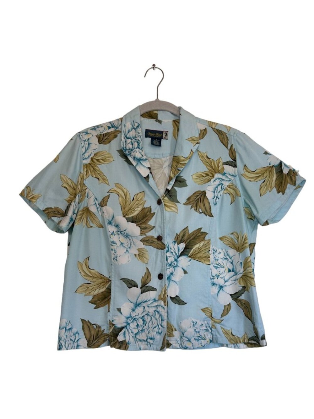 Sugar Reef Women's Multicolor Short Sleeve Hawaiian Style Floral Blouse - Sz M